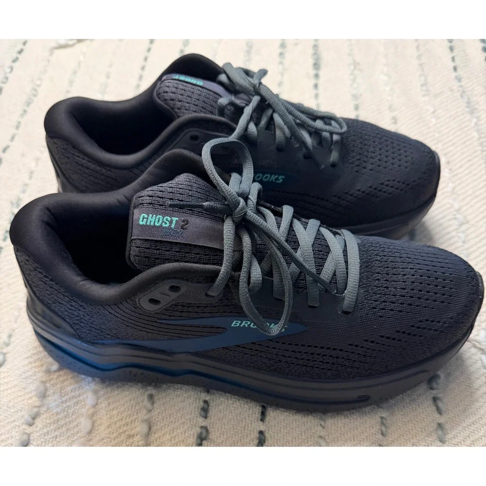 Brooks Ghost Max 2 Black Ebony Teal Running Shoes Mens 8.5 Wide 2E 1104312E081